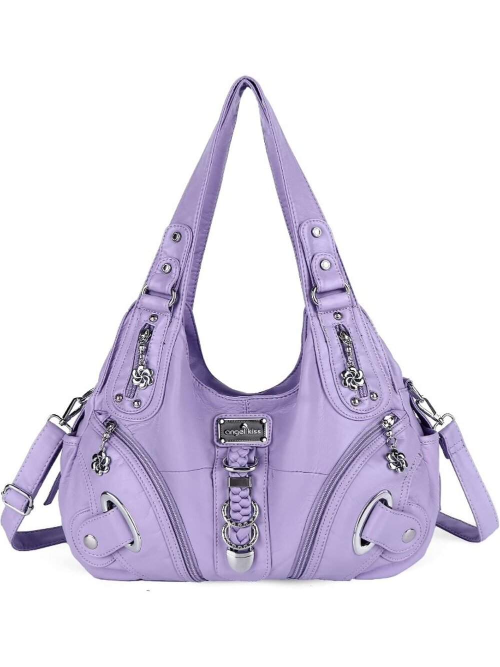 Women's Purple Vegan Leather Satchel Handbag Purses Large Daily Shoulder Bags